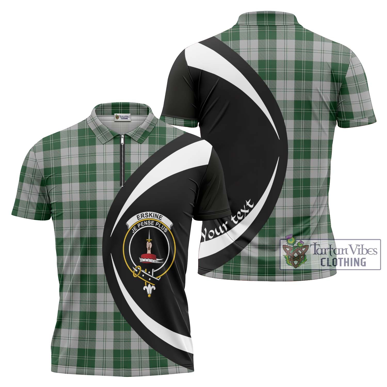 Tartan Vibes Clothing Erskine Green Tartan Zipper Polo Shirt with Family Crest Circle Style