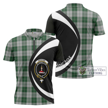 Erskine Green Tartan Zipper Polo Shirt with Family Crest Circle Style