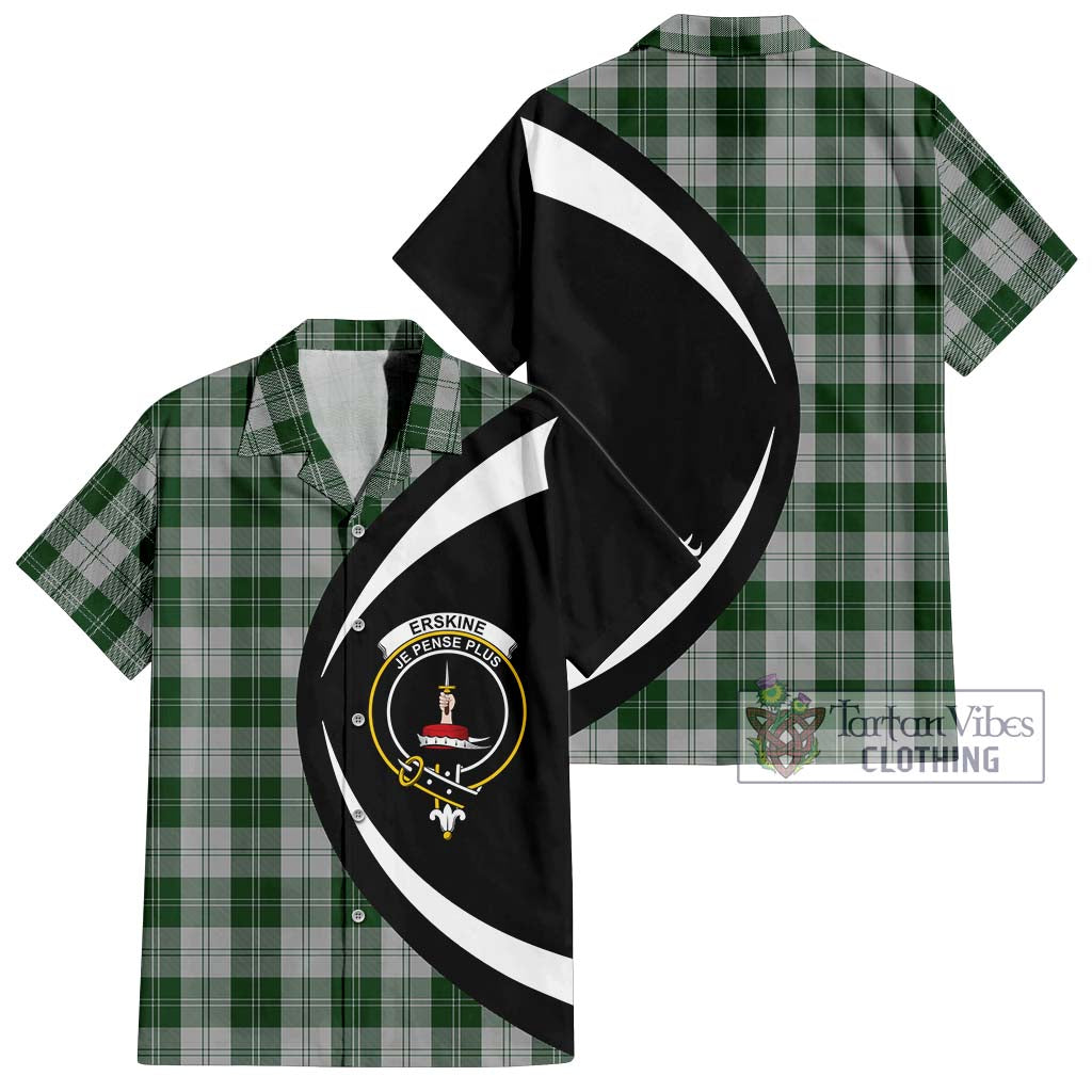 Erskine Green Tartan Short Sleeve Button Up with Family Crest Circle Style Kid - Tartan Vibes Clothing