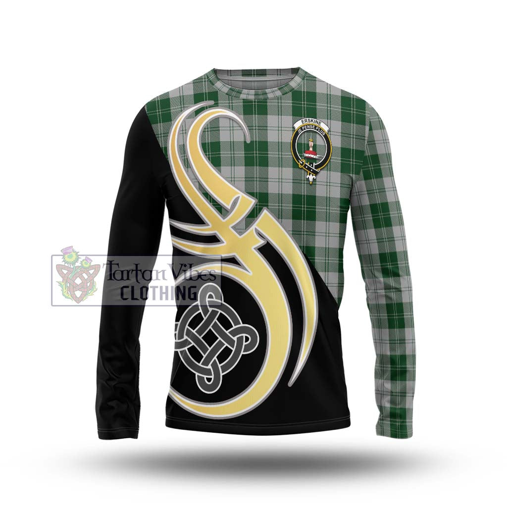 Erskine Green Tartan Long Sleeve T-Shirt with Family Crest and Celtic Symbol Style Unisex - Tartan Vibes Clothing