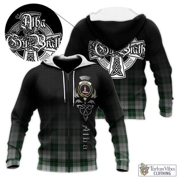 Erskine Green Tartan Knitted Hoodie Featuring Alba Gu Brath Family Crest Celtic Inspired