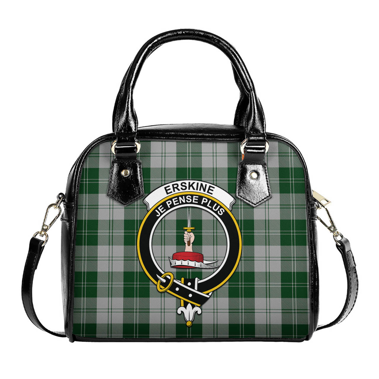 Erskine Green Tartan Shoulder Handbags with Family Crest One Size 6*25*22 cm - Tartanvibesclothing