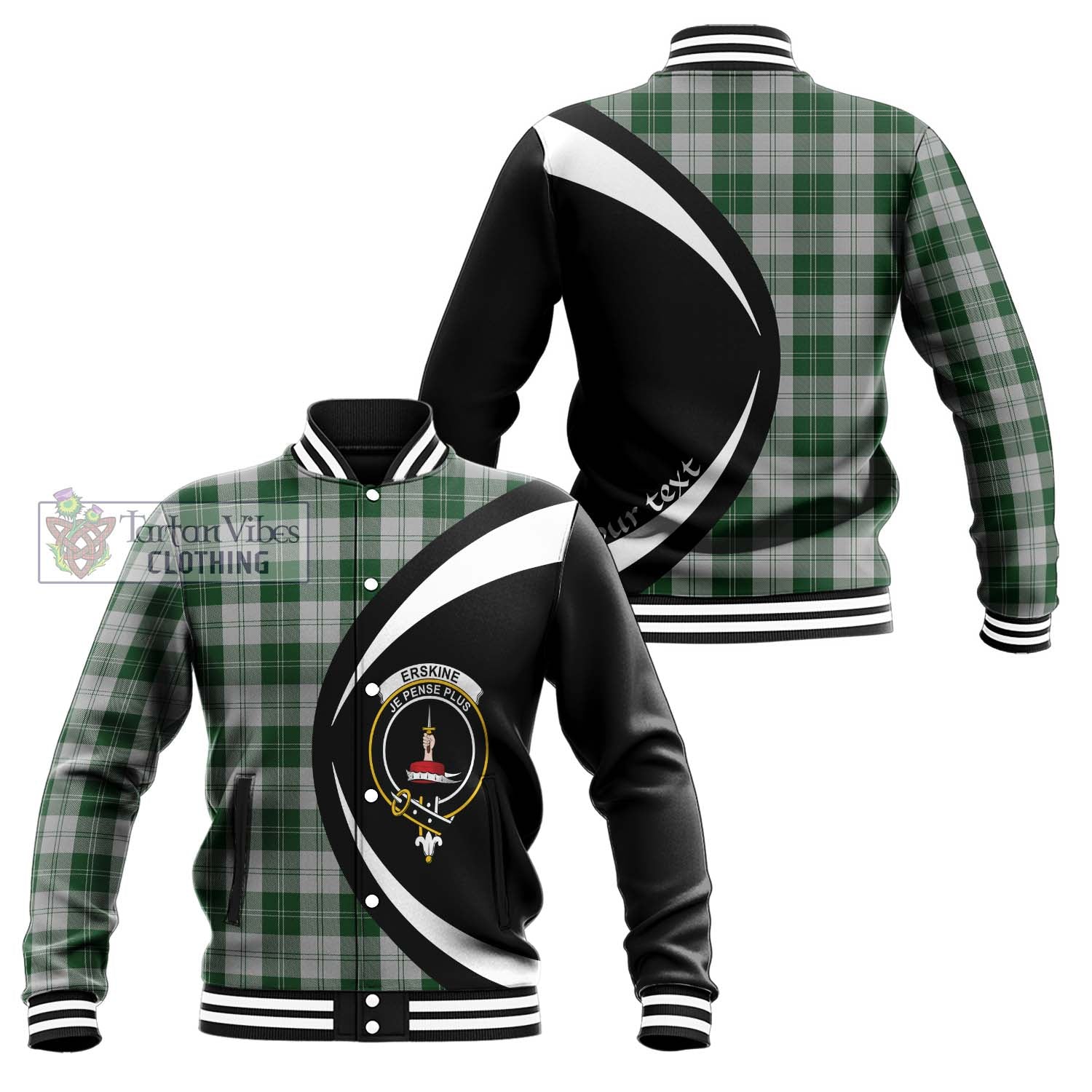 Erskine Green Tartan Baseball Jacket with Family Crest Circle Style Unisex - Tartan Vibes Clothing