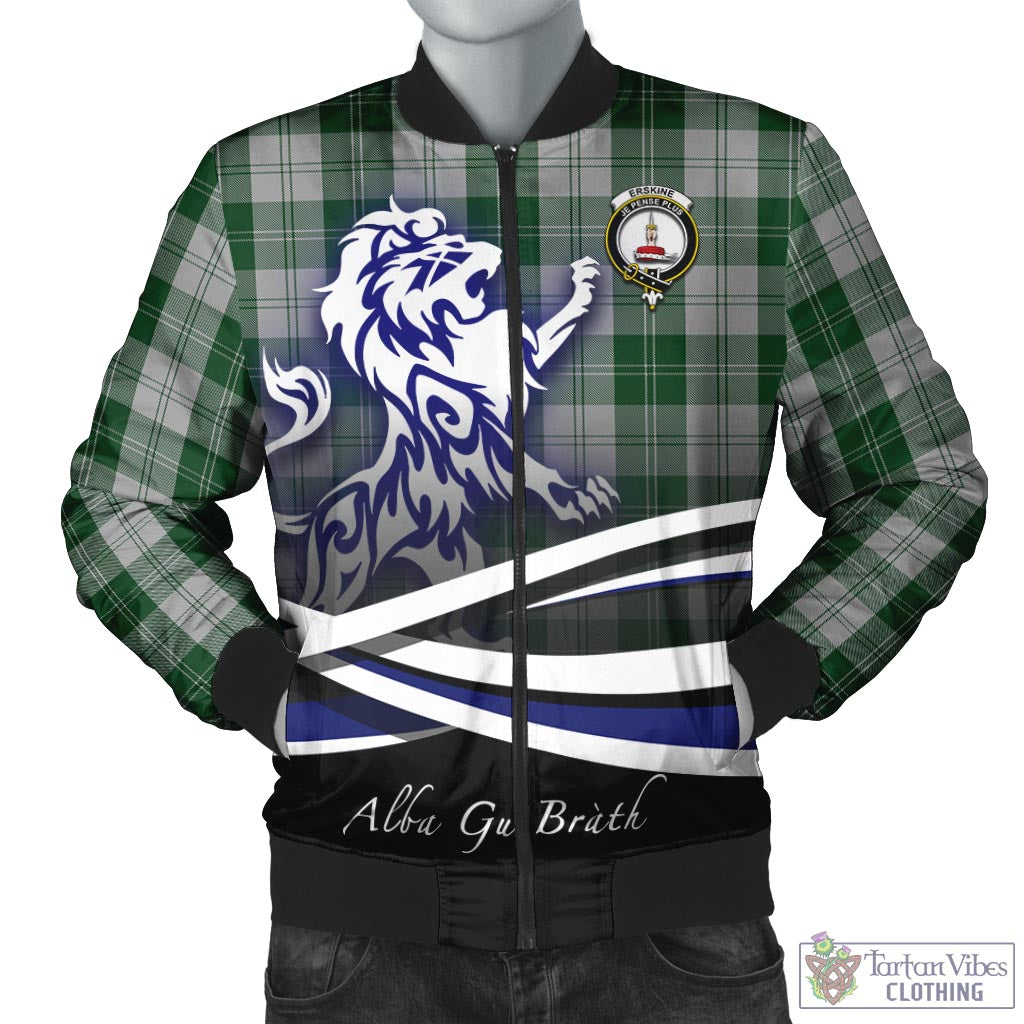 Tartan Vibes Clothing Erskine Green Tartan Bomber Jacket with Alba Gu Brath Regal Lion Emblem