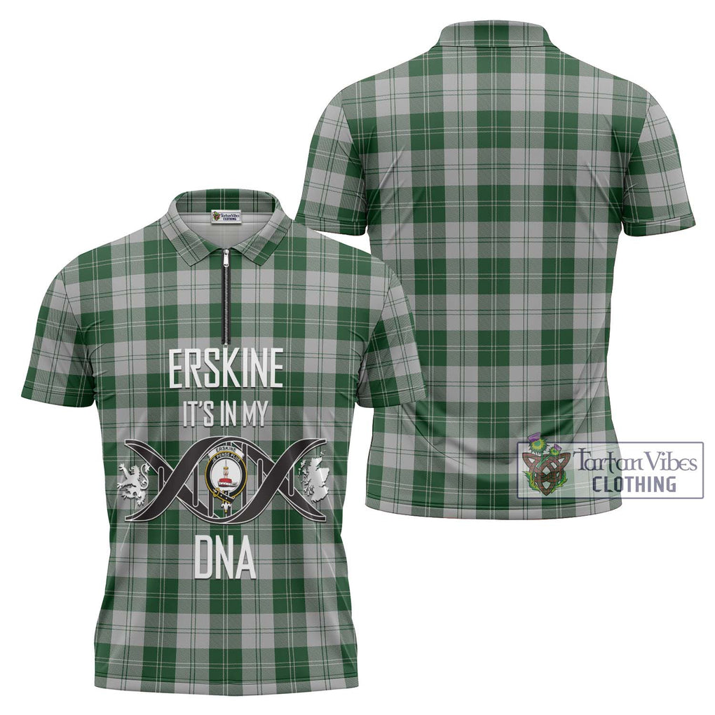 Erskine Green Tartan Zipper Polo Shirt with Family Crest DNA In Me Style Unisex - Tartanvibesclothing Shop