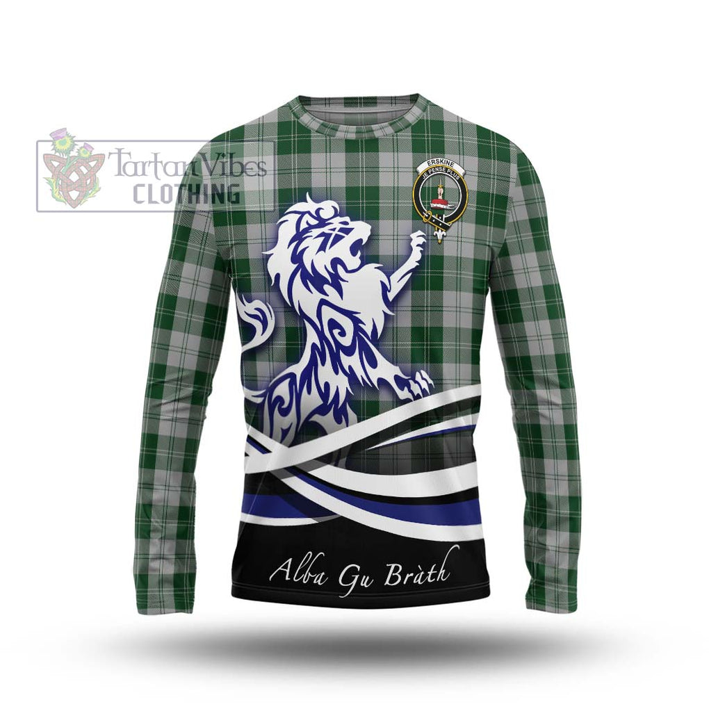 Erskine Green Tartan Long Sleeve T-Shirt with Alba Gu Brath Regal Lion Emblem Unisex - Tartanvibesclothing Shop