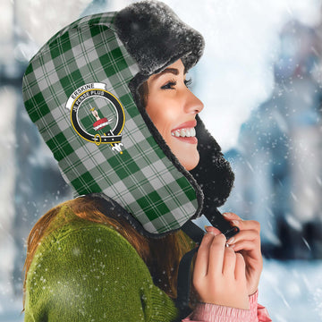 Erskine Green Tartan Winter Trapper Hat with Family Crest