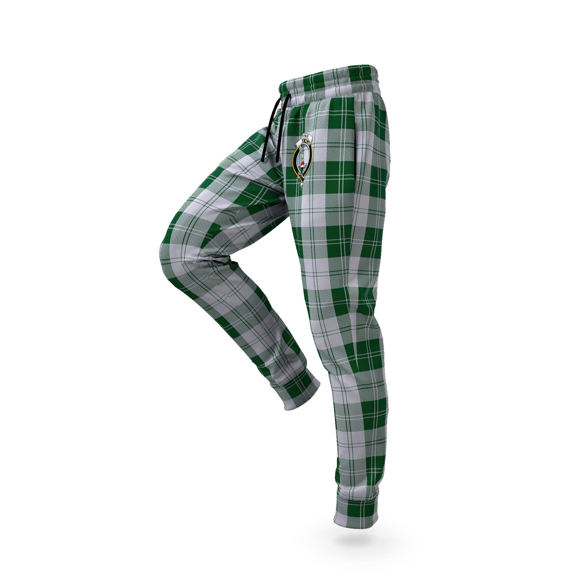 Erskine Green Tartan Joggers Pants with Family Crest S - Tartan Vibes Clothing