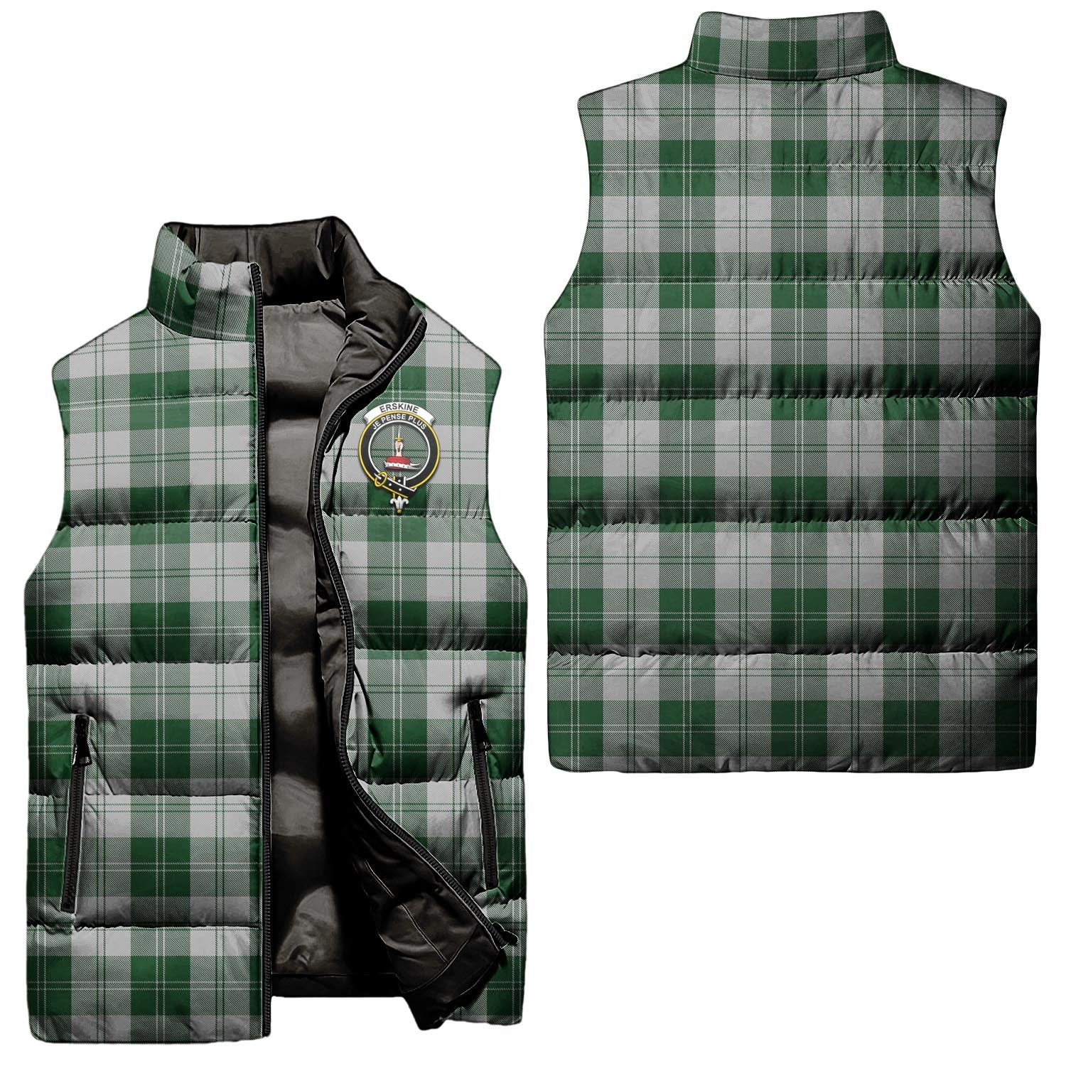 Erskine Green Tartan Sleeveless Puffer Jacket with Family Crest Unisex - Tartanvibesclothing