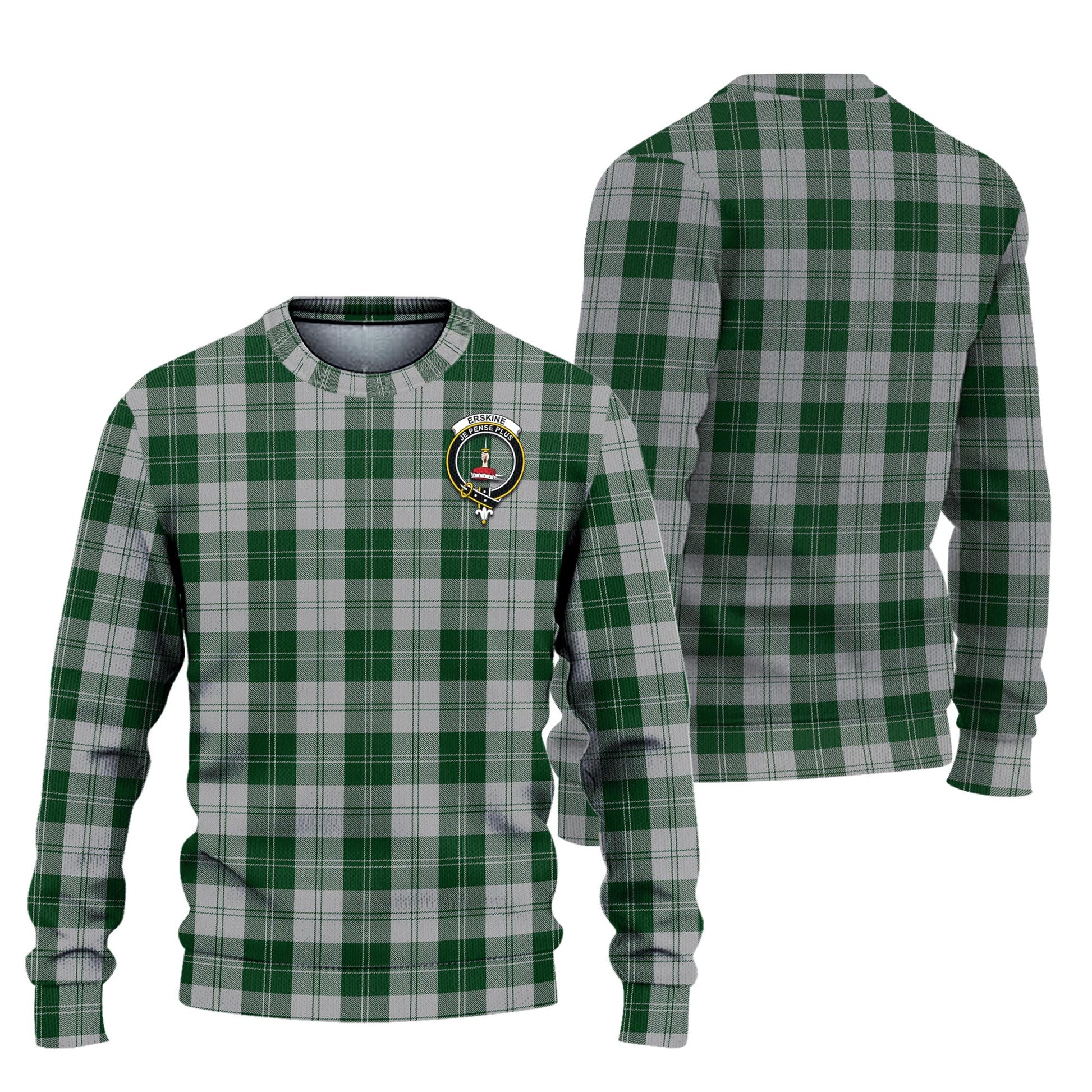 Erskine Green Tartan Knitted Sweater with Family Crest Unisex - Tartanvibesclothing