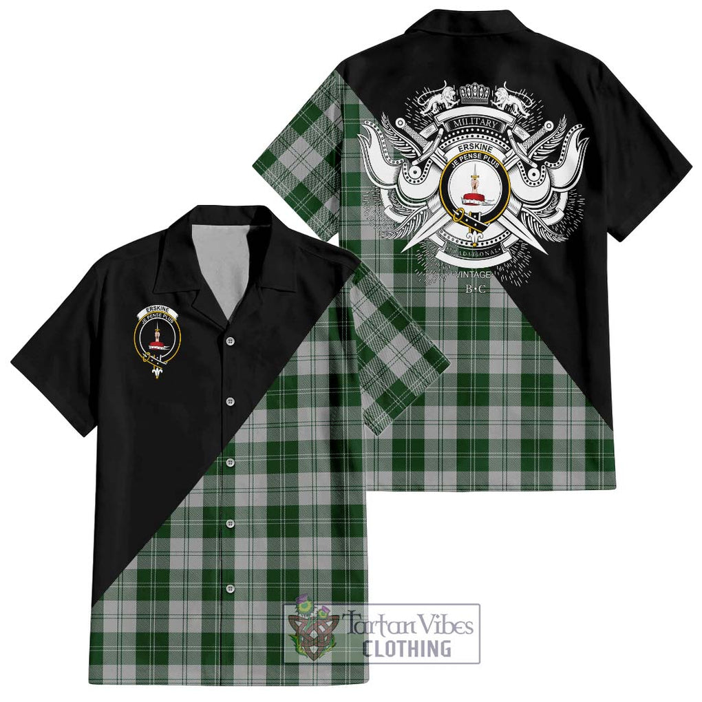 Erskine Green Tartan Short Sleeve Button Shirt with Family Crest and Military Logo Style Kid - Tartanvibesclothing Shop