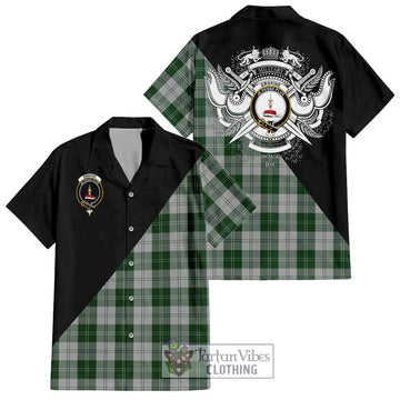 Erskine Green Tartan Short Sleeve Button Shirt with Family Crest and Military Logo Style