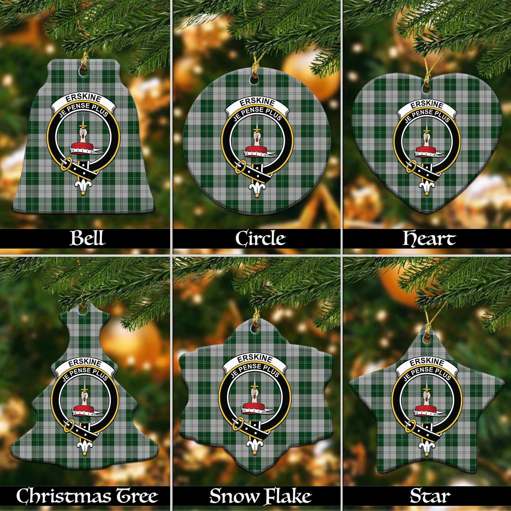 Erskine Green Tartan Christmas Ornaments with Family Crest - Tartanvibesclothing