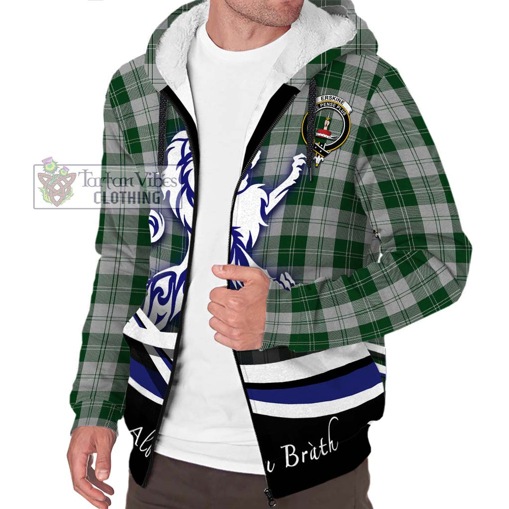 Erskine Green Tartan Sherpa Hoodie with Alba Gu Brath Regal Lion Emblem Unisex S - Tartanvibesclothing Shop