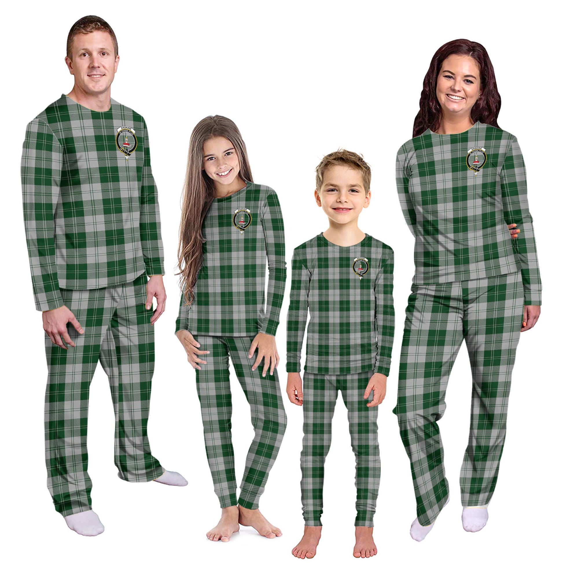 Erskine Green Tartan Pajamas Family Set with Family Crest Kid - Tartan Vibes Clothing