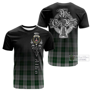 Erskine Green Tartan Cotton T-shirt Featuring Alba Gu Brath Family Crest Celtic Inspired