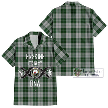 Erskine Green Tartan Short Sleeve Button Shirt with Family Crest DNA In Me Style