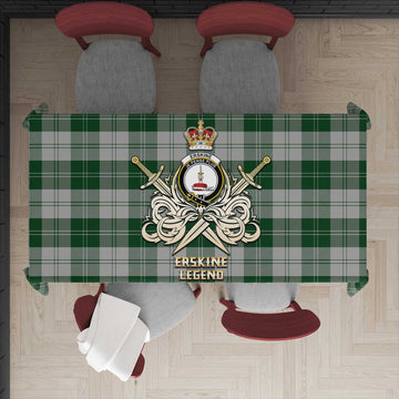 Erskine Green Tartan Tablecloth with Clan Crest and the Golden Sword of Courageous Legacy