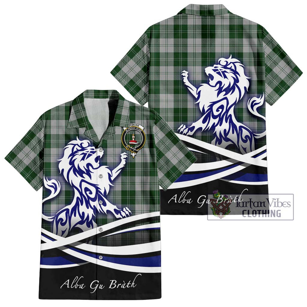 Erskine Green Tartan Short Sleeve Button Shirt with Alba Gu Brath Regal Lion Emblem Kid - Tartanvibesclothing Shop