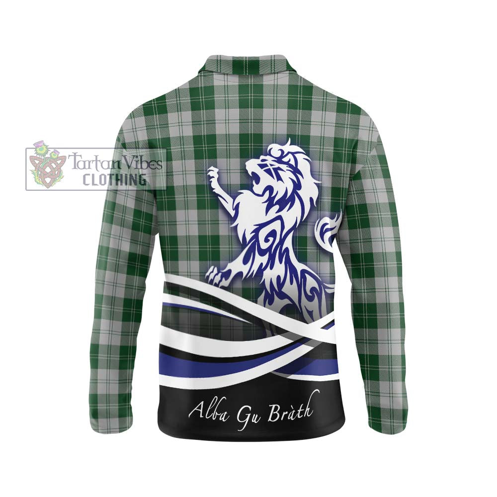 Erskine Green Tartan Long Sleeve Polo Shirt with Alba Gu Brath Regal Lion Emblem - Tartanvibesclothing Shop