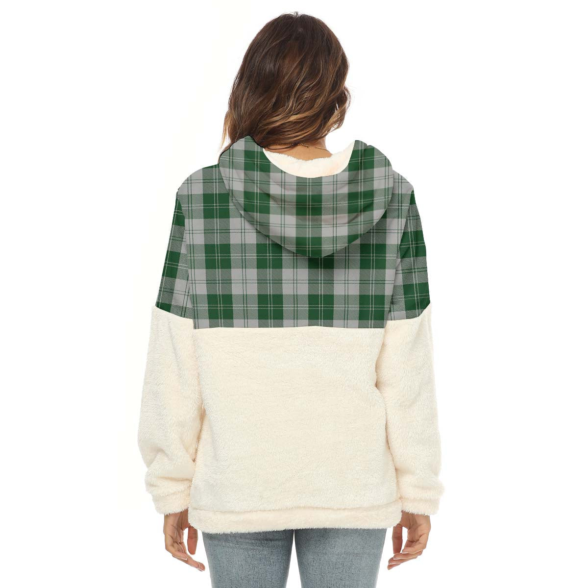 Erskine Green Tartan Women's Borg Fleece Hoodie With Half Zip - Tartanvibesclothing