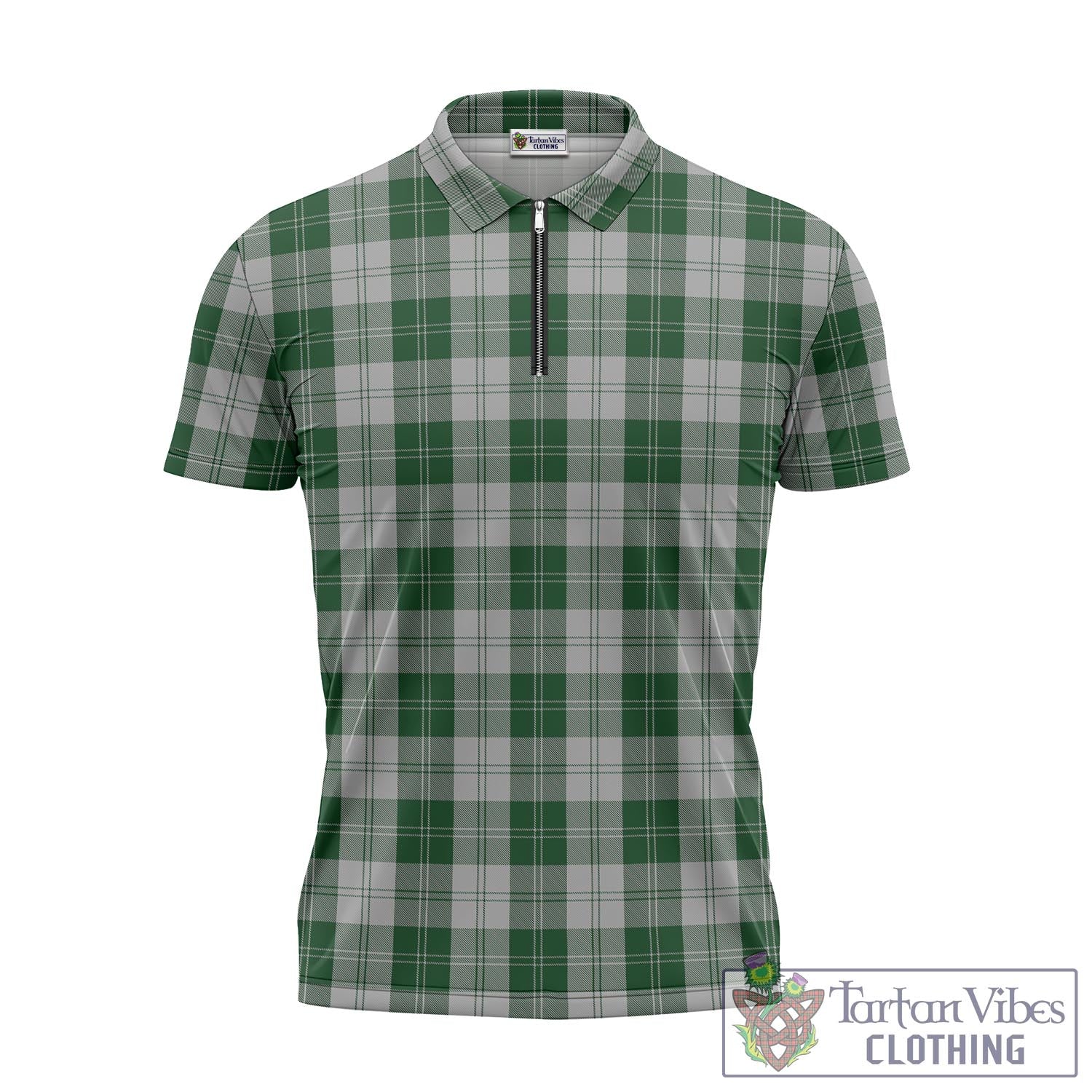 Tartan Vibes Clothing Erskine Green Tartan Zipper Polo Shirt