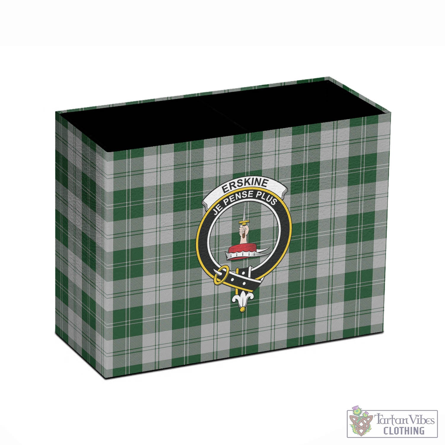 Tartan Vibes Clothing Erskine Green Tartan Pen Holder with Family Crest