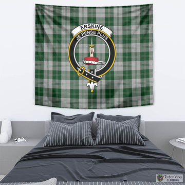 Erskine Green Tartan Tapestry Wall Hanging and Home Decor for Room with Family Crest