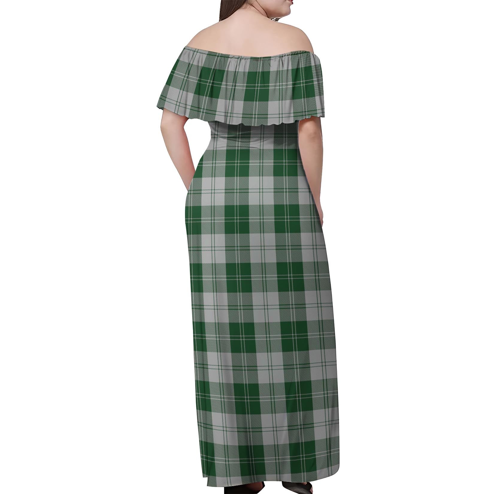 Erskine Green Tartan Off Shoulder Long Dress - Tartanvibesclothing