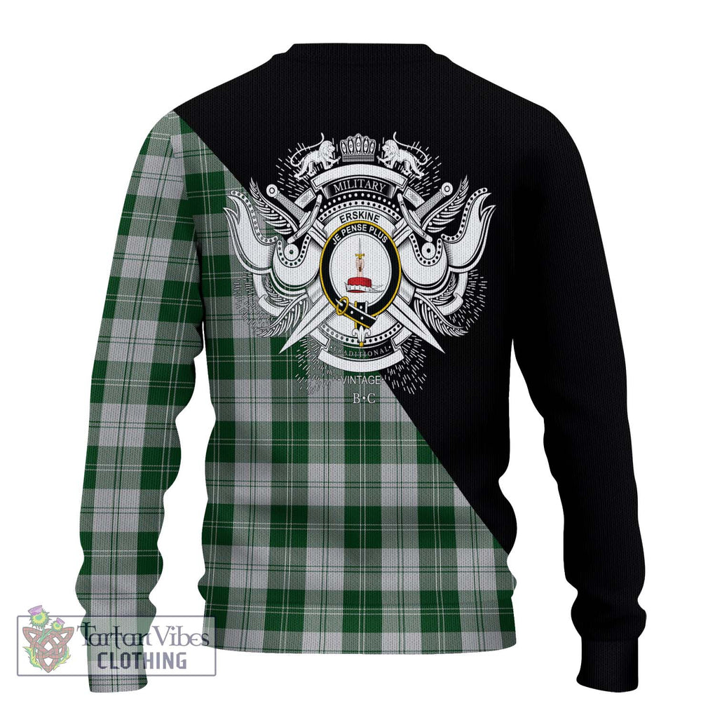 Erskine Green Tartan Knitted Sweater with Family Crest and Military Logo Style - Tartanvibesclothing Shop