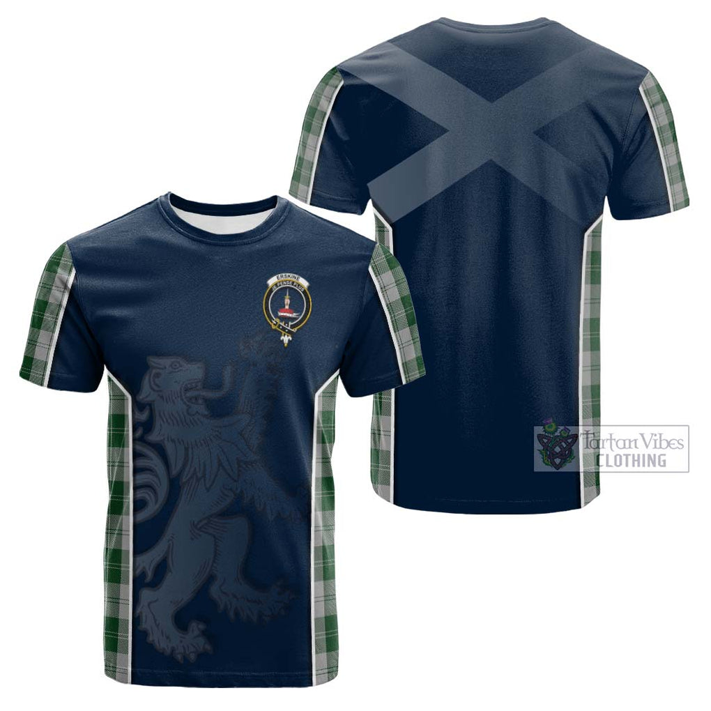 Tartan Vibes Clothing Erskine Green Tartan Cotton T-shirt with Family Crest and Lion Rampant Vibes Sport Style