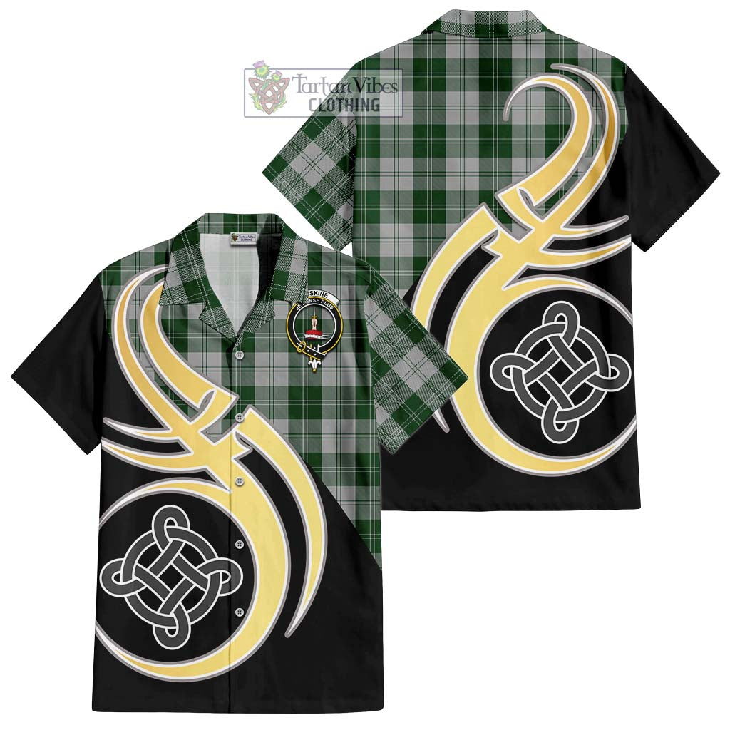 Erskine Green Tartan Short Sleeve Button Shirt with Family Crest and Celtic Symbol Style - Tartan Vibes Clothing