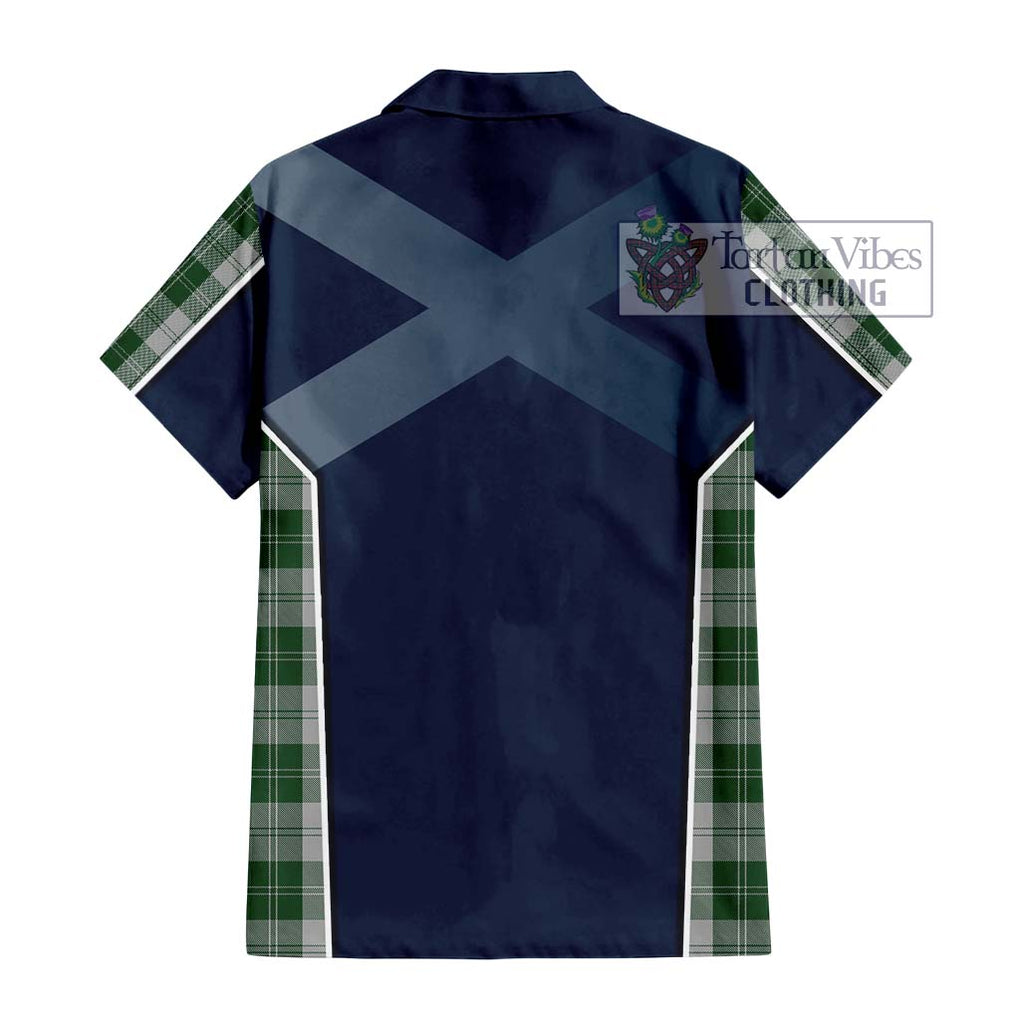 Erskine Green Tartan Short Sleeve Button Shirt with Family Crest and Lion Rampant Vibes Sport Style - Tartan Vibes Clothing