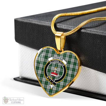 Erskine Green Tartan Heart Necklace with Family Crest