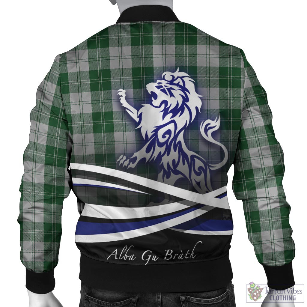 Tartan Vibes Clothing Erskine Green Tartan Bomber Jacket with Alba Gu Brath Regal Lion Emblem