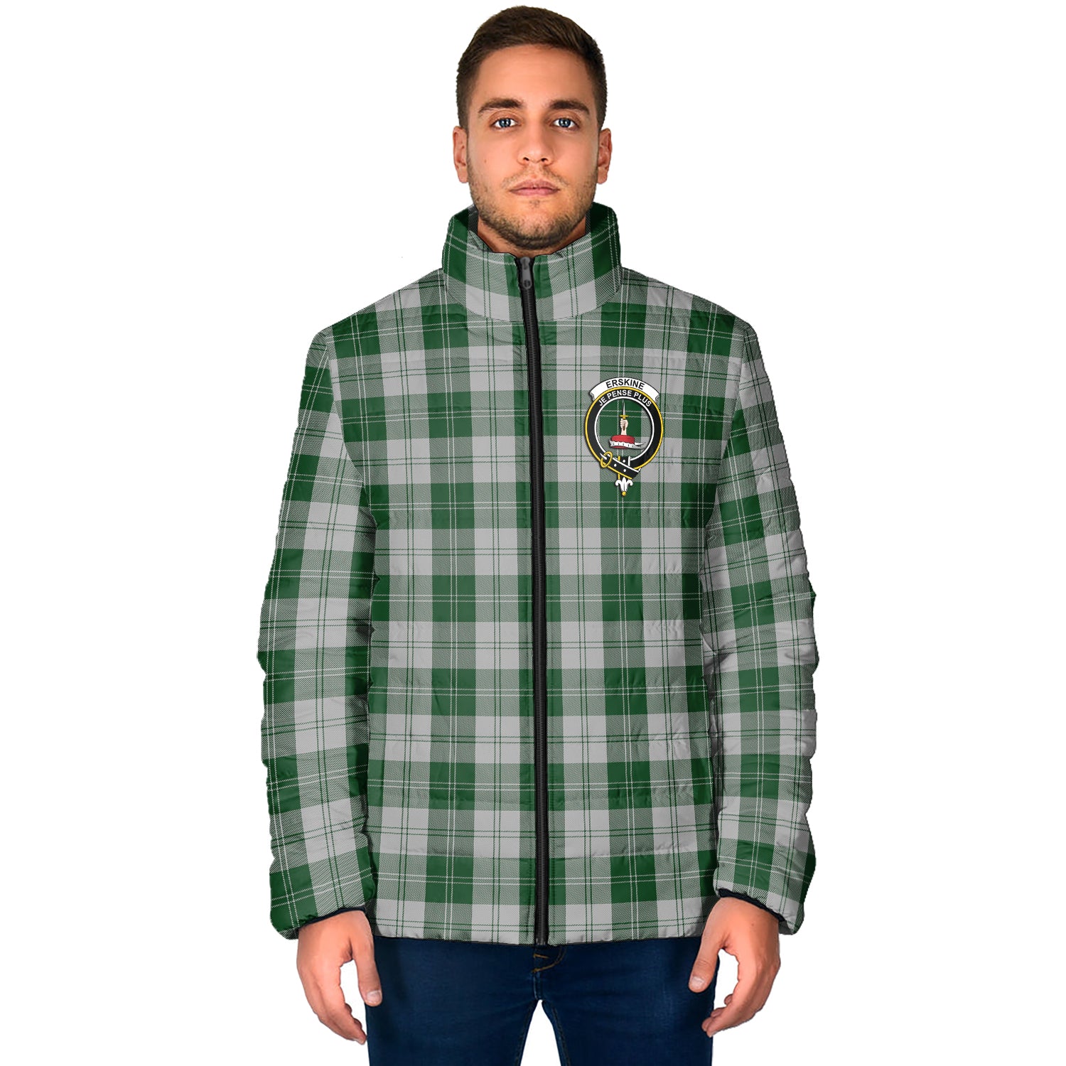 Erskine Green Tartan Padded Jacket with Family Crest - Tartan Vibes Clothing