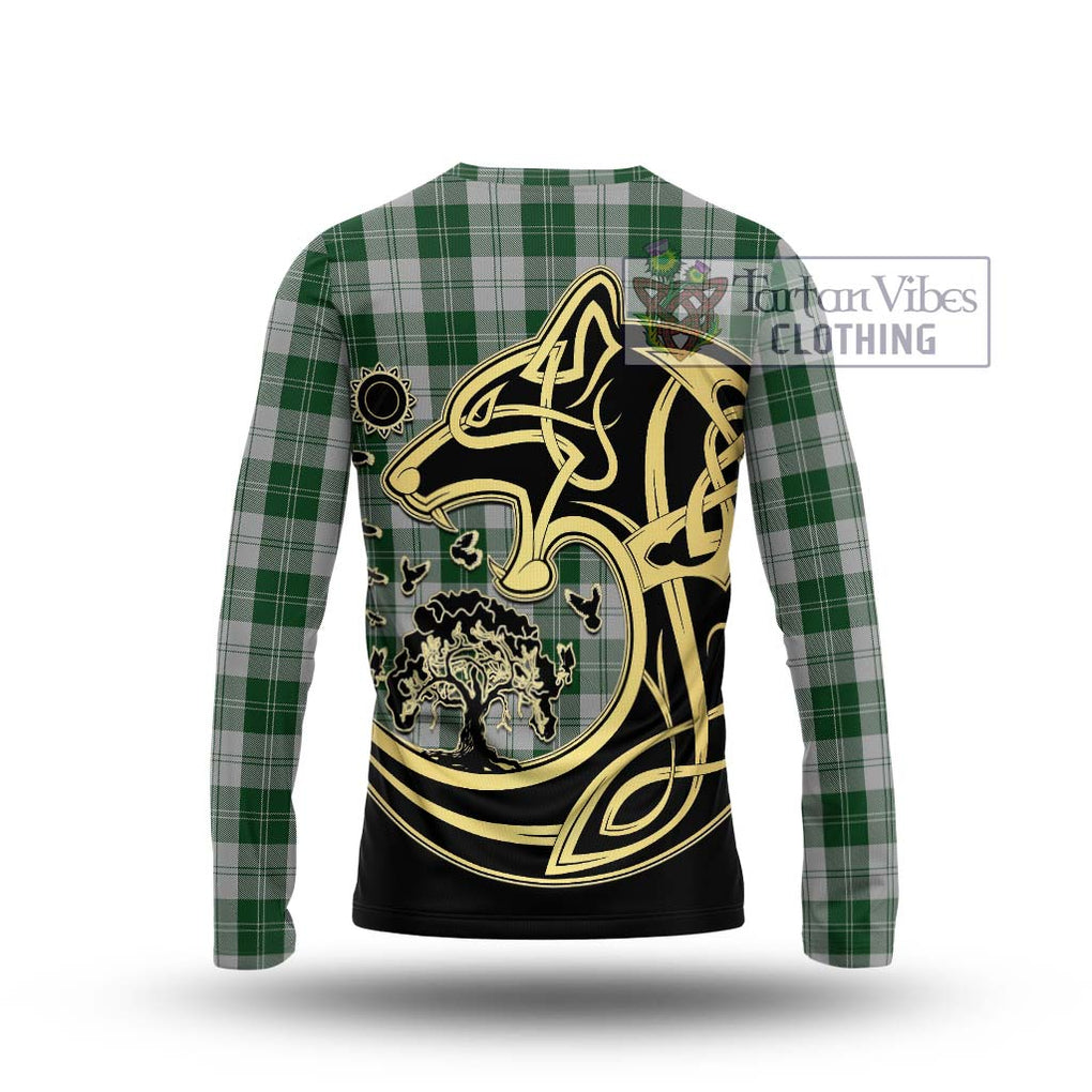 Erskine Green Tartan Long Sleeve T-Shirt with Family Crest Celtic Wolf Style - Tartan Vibes Clothing