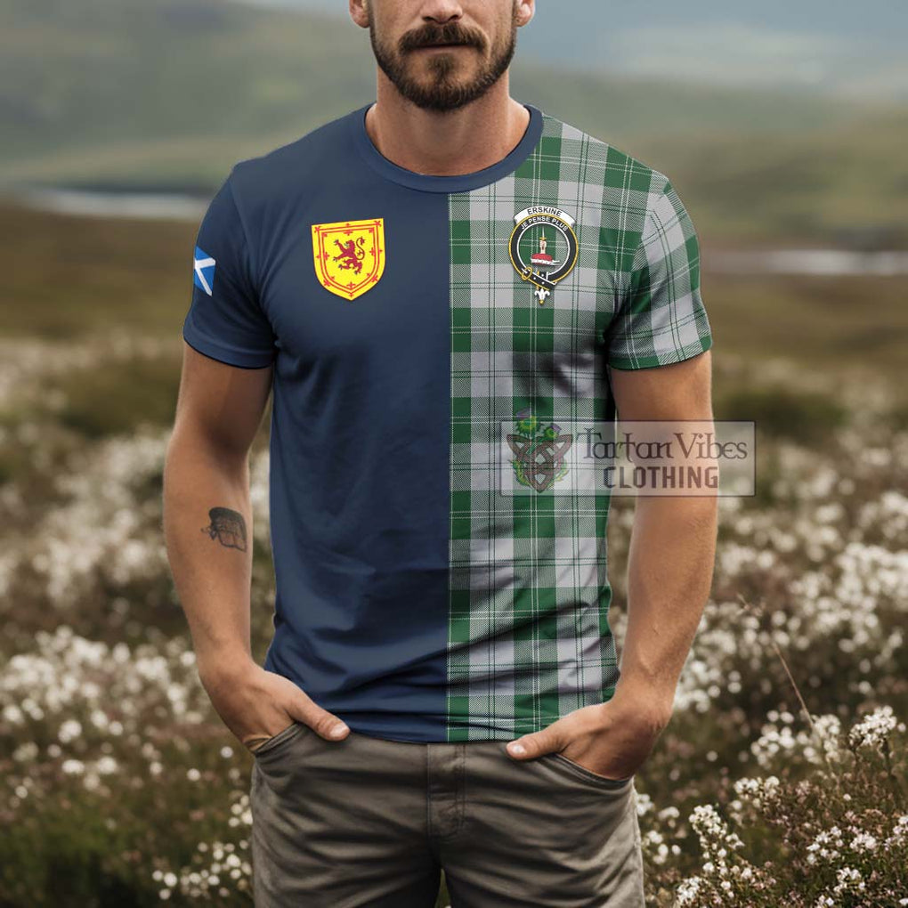 Tartan Vibes Clothing Erskine Green Tartan T-Shirt Alba with Scottish Lion Royal Arm Half Style