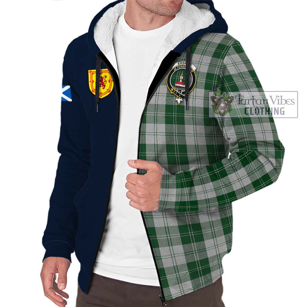 Tartan Vibes Clothing Erskine Green Tartan Sherpa Hoodie with Scottish Lion Royal Arm Half Style