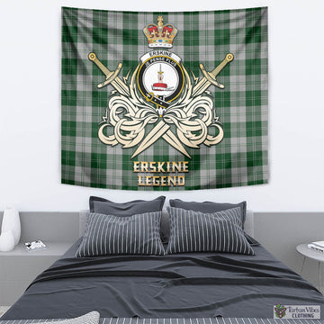 Erskine Green Tartan Tapestry with Clan Crest and the Golden Sword of Courageous Legacy