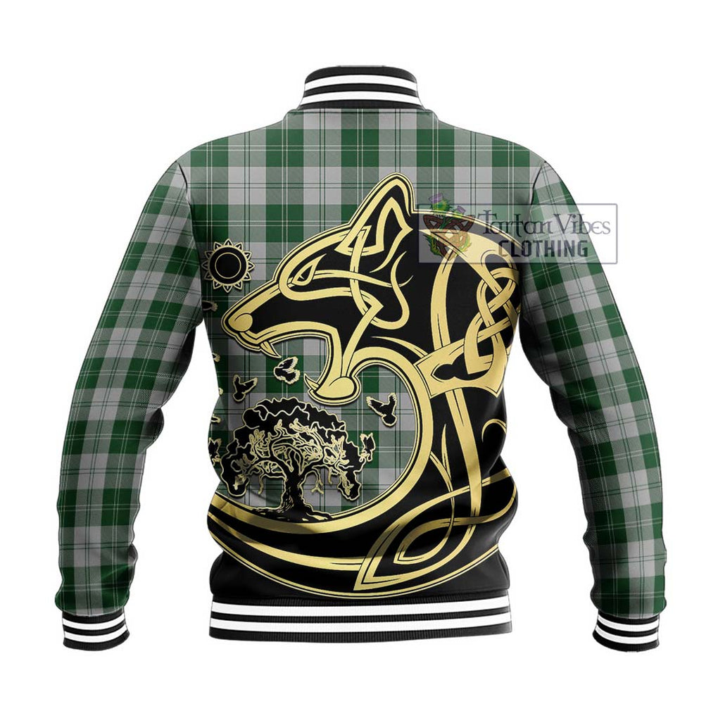 Erskine Green Tartan Baseball Jacket with Family Crest Celtic Wolf Style - Tartan Vibes Clothing