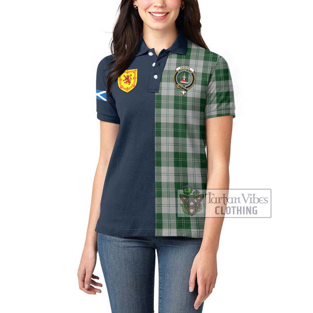 Tartan Vibes Clothing Erskine Green Tartan Women's Polo Shirt with Scottish Lion Royal Arm Half Style