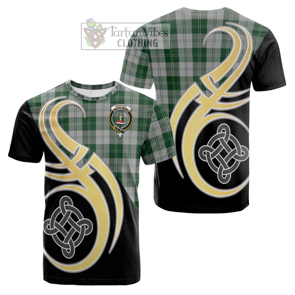 Tartan Vibes Clothing Erskine Green Tartan Cotton T-shirt with Family Crest and Celtic Symbol Style