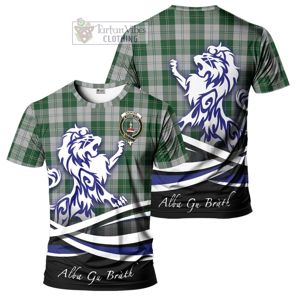 Tartan Vibes Clothing Erskine Green Tartan Cotton T-shirt with Alba Gu Brath Regal Lion Emblem