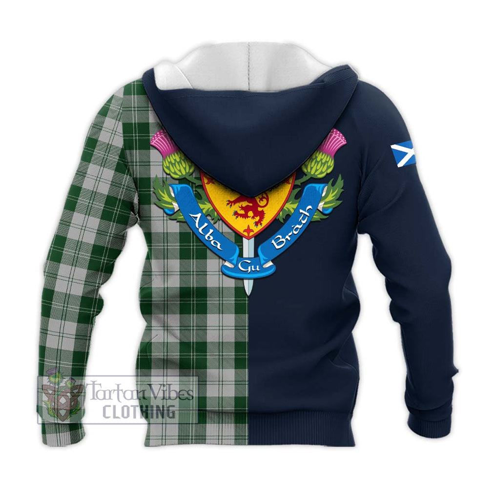 Tartan Vibes Clothing Erskine Green Tartan Knitted Hoodie with Scottish Lion Royal Arm Half Style