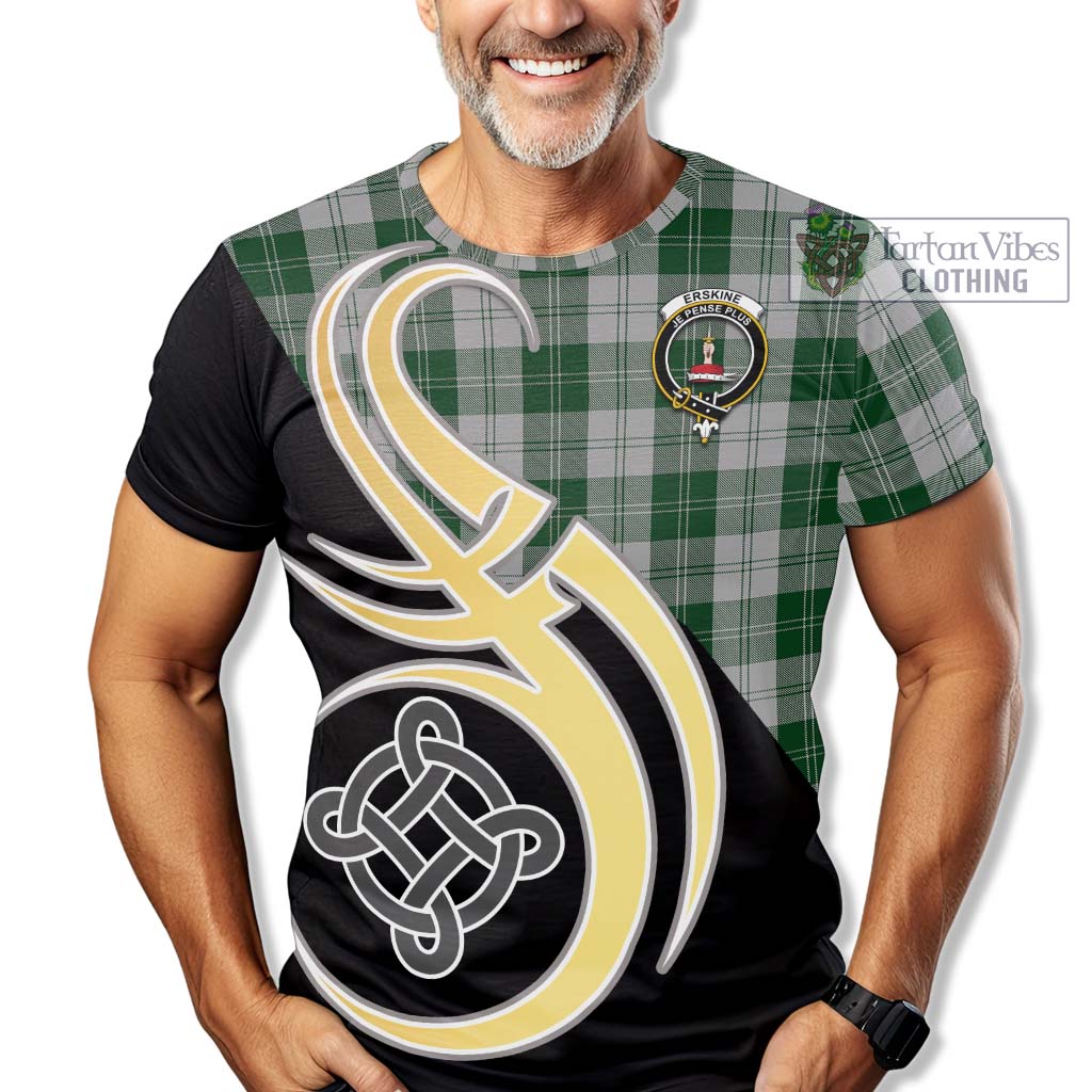 Tartan Vibes Clothing Erskine Green Tartan T-Shirt with Family Crest and Celtic Symbol Style