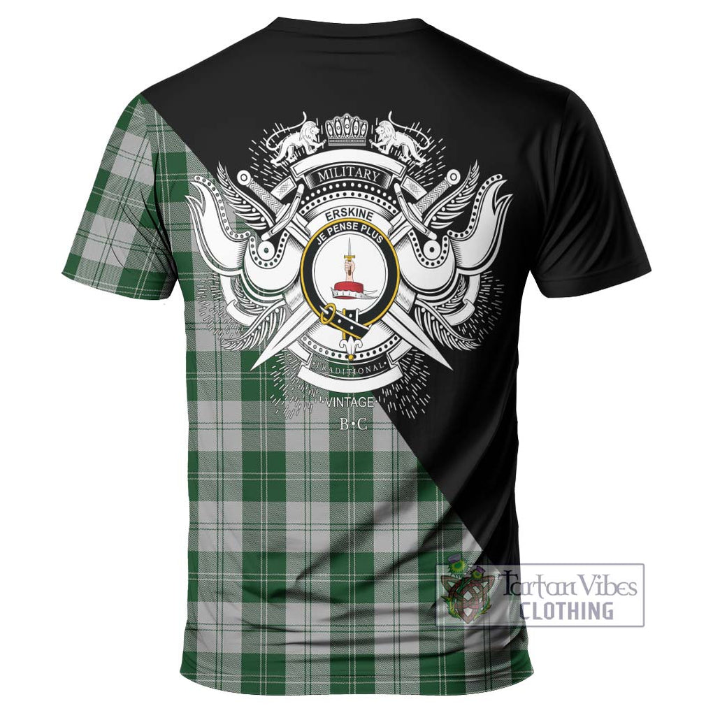 Erskine Green Tartan T-Shirt with Family Crest and Military Logo Style - Tartanvibesclothing Shop