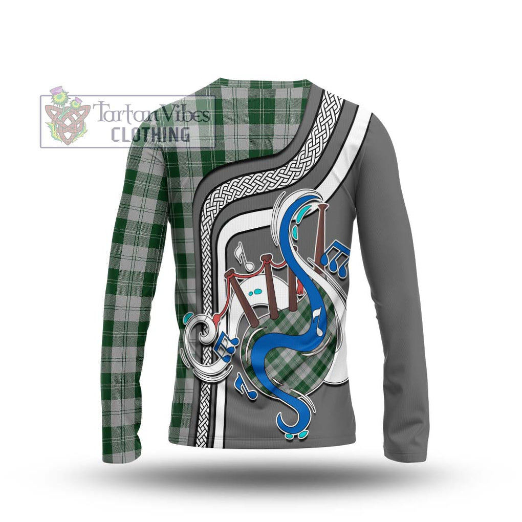 Tartan Vibes Clothing Erskine Green Tartan Long Sleeve T-Shirt with Epic Bagpipe Style