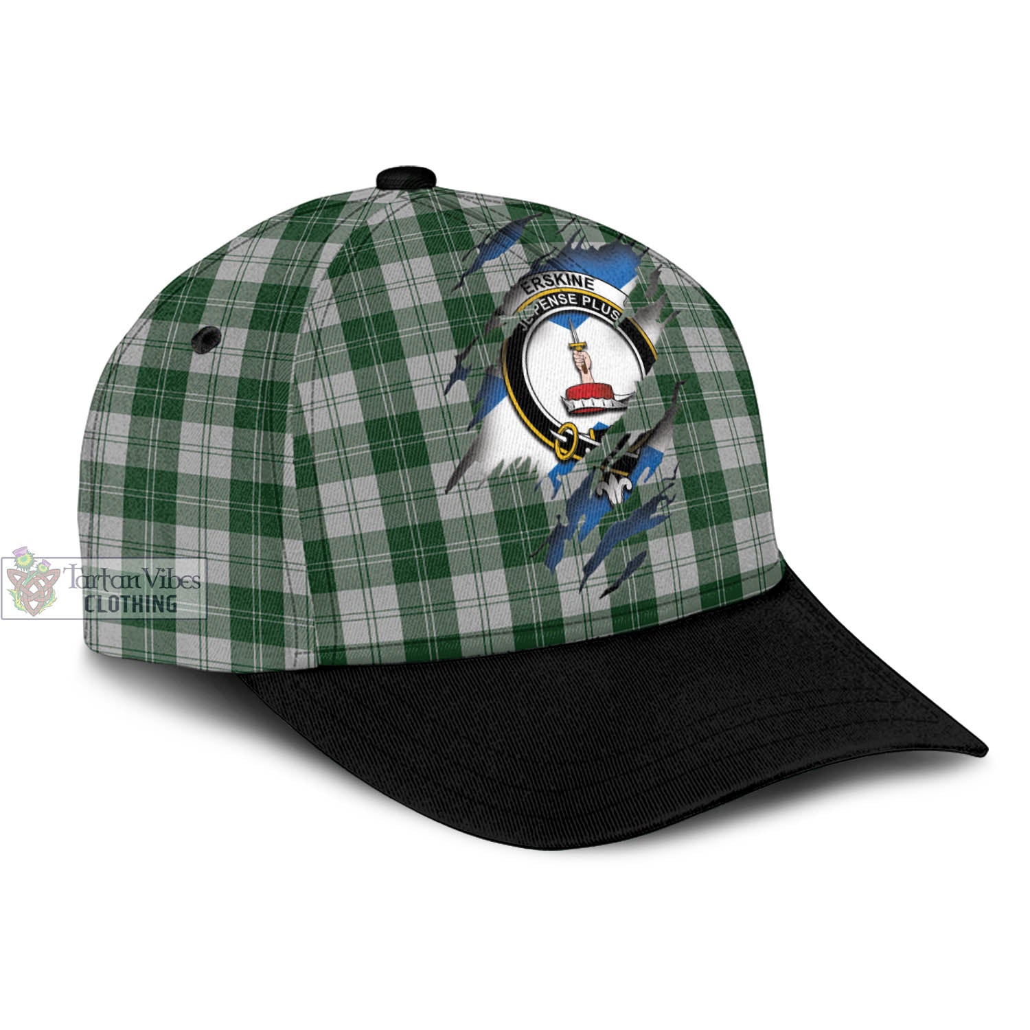 Tartan Vibes Clothing Erskine Green Tartan Classic Cap with Family Crest In Me Style