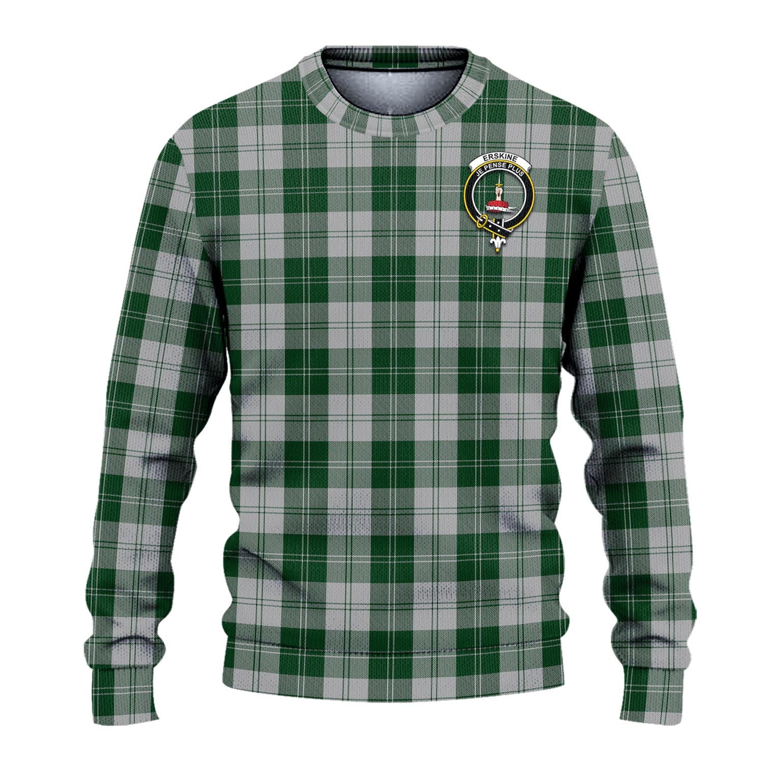 Erskine Green Tartan Knitted Sweater with Family Crest - Tartanvibesclothing